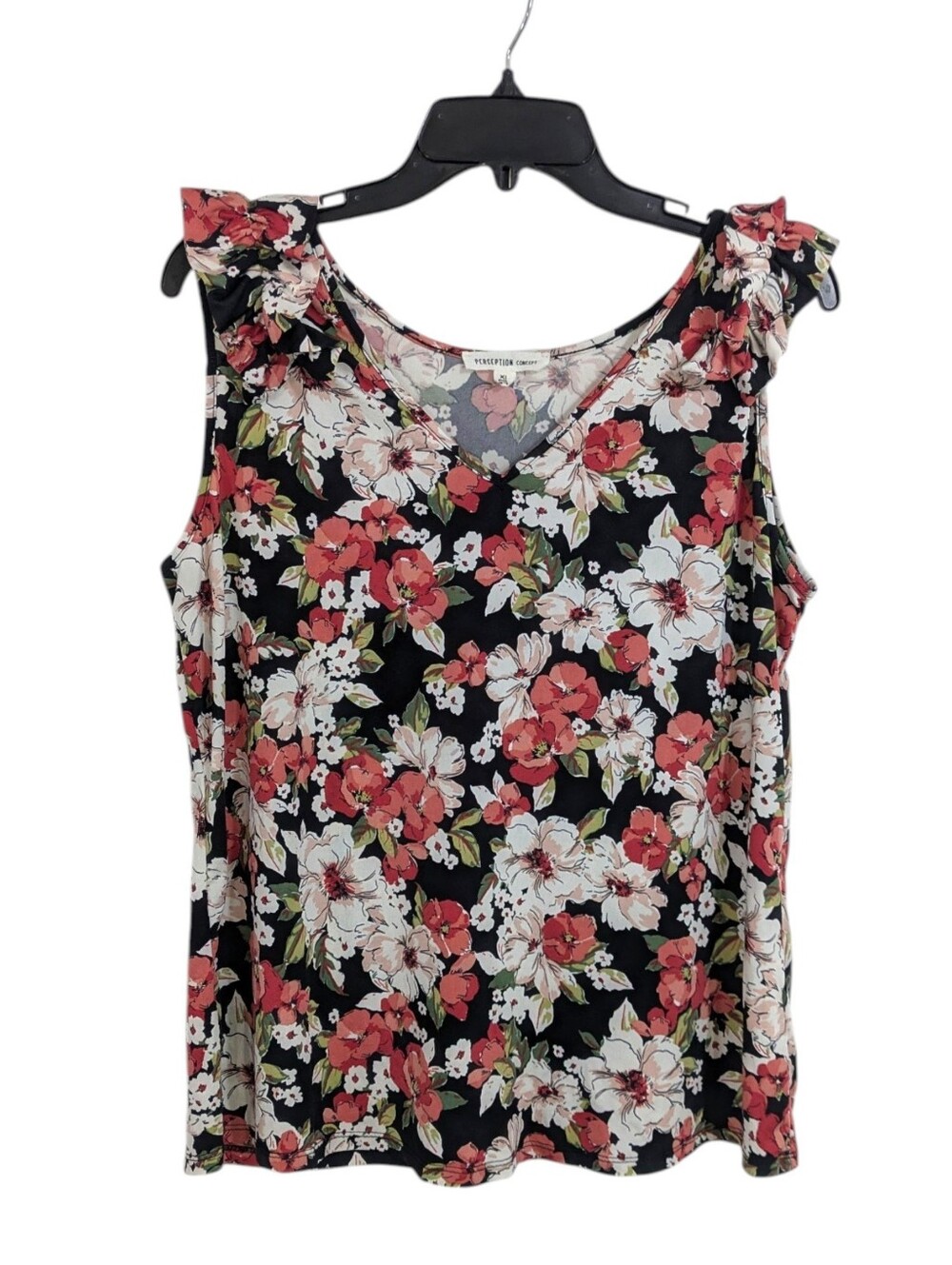 Perseption Concept Sleeveless Stretchy Floral Blouse - Size XL Womens